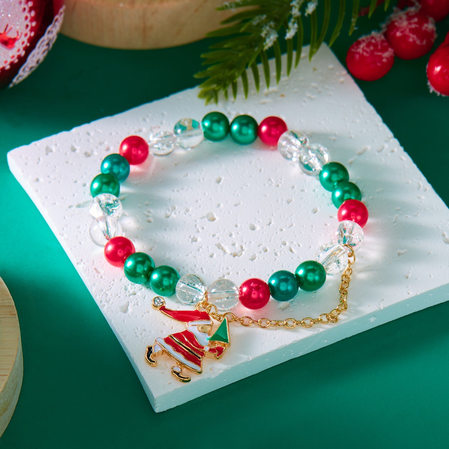 Wholesale Christmas  Pendant Colorful Round Bead Bracelet